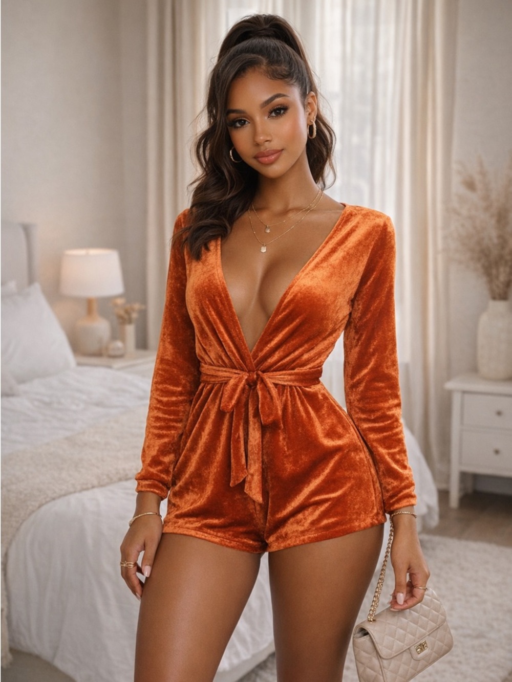 velvet Orange plunge romper Pretty Little Things USA 2 UK 6